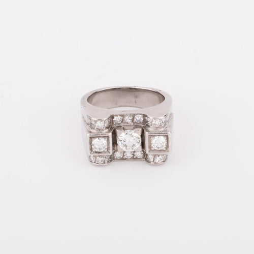 Bague Tank - Bague en or gris, platine et diamants 58 Facettes