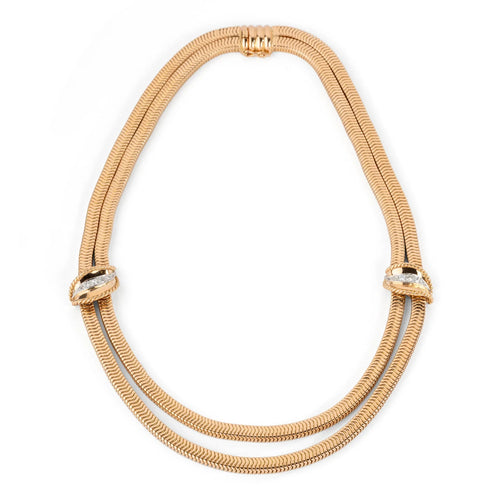 Collier Collier double rang en or jaune, platine et diamants 58 Facettes 1