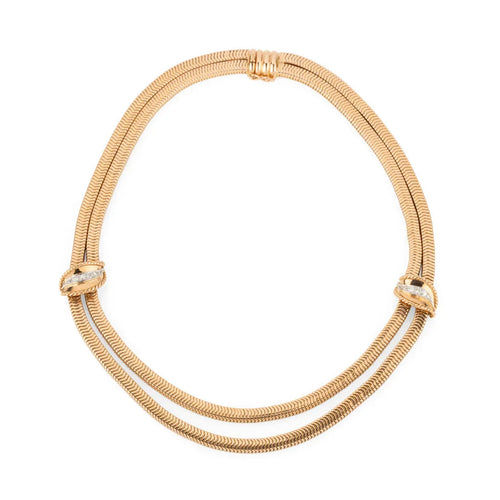 Collier Collier double rang en or jaune, platine et diamants 58 Facettes 1