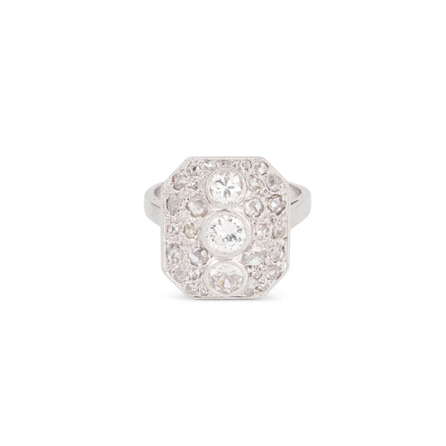 Bague 52 Bague rectangulaire en platine et diamants 58 Facettes 1