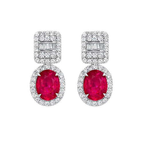 Boucles d'oreilles Boucles d'oreilles en or blanc 18 carats, rubis et diamants 58 Facettes GER1014RD