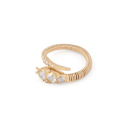 Bague 56 Bague serpent tubogas en or jaune et diamants taille ancienne 58 Facettes 1