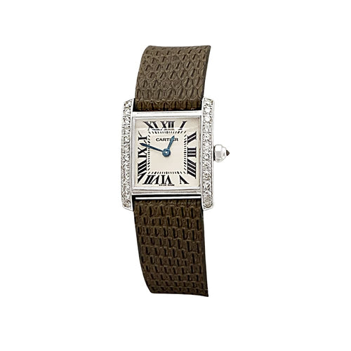 Montre Cartier Tank Française - Montre en or blanc et diamants 58 Facettes 35491