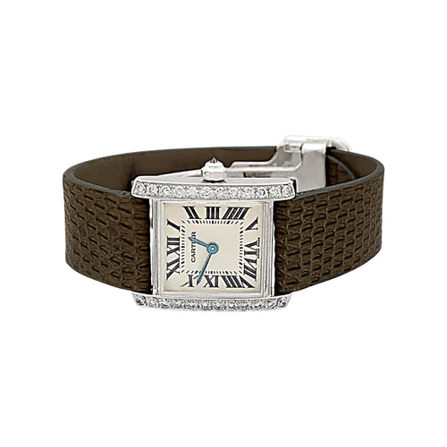 Montre Cartier Tank Française - Montre en or blanc et diamants 58 Facettes 35491