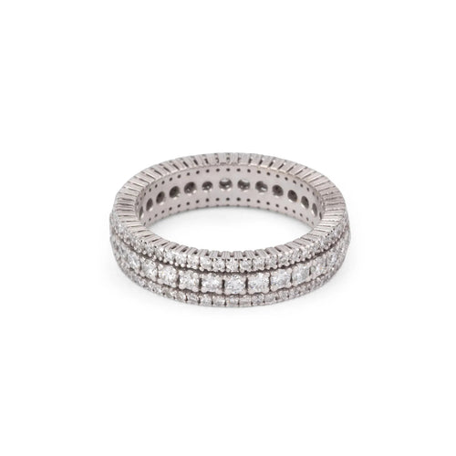 Bague 55 Alliance triple rangs de diamants en or gris 58 Facettes 1