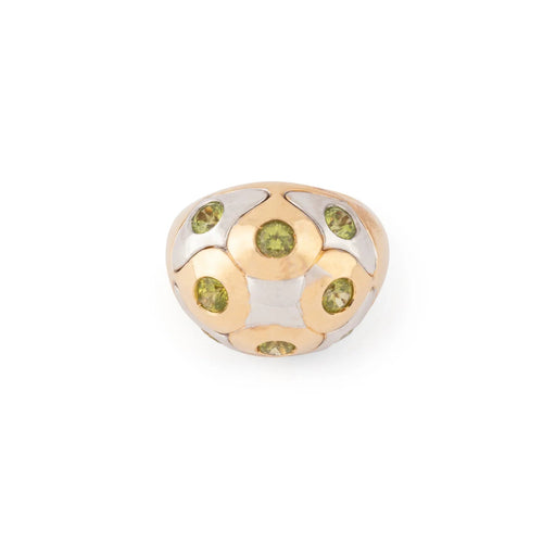 Bague 53 Bvlgari - Bague boule en or jaune et gris et péridots 58 Facettes 1