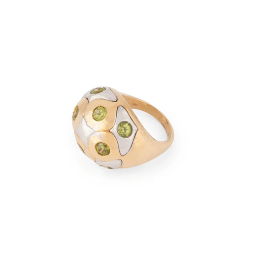 Bague 53 Bvlgari - Bague boule en or jaune et gris et péridots 58 Facettes 1