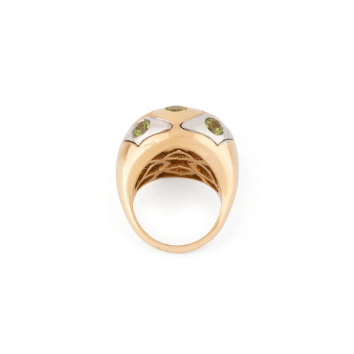 Bague 53 Bvlgari - Bague boule en or jaune et gris et péridots 58 Facettes 1