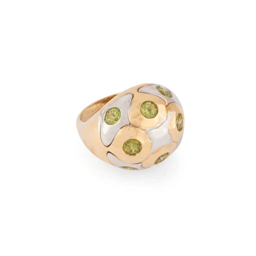 Bague 53 Bvlgari - Bague boule en or jaune et gris et péridots 58 Facettes 1