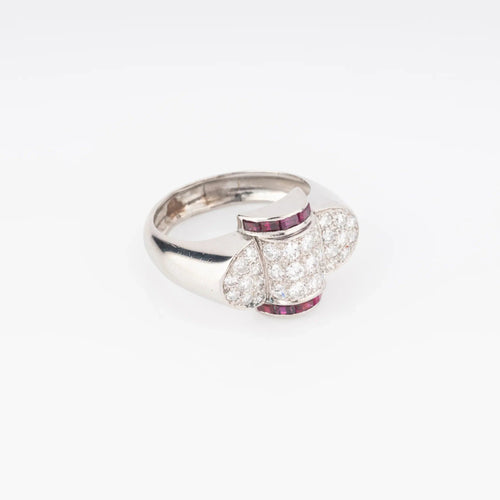 Bague 60 Bague tank - Bague en platine sertie de diamants et rubis calibrés 58 Facettes 1
