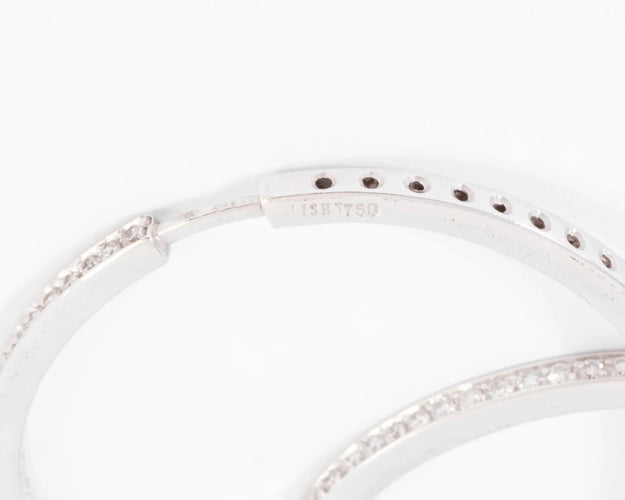Boucles d'oreilles Créoles pavées en or gris et diamants 58 Facettes 1