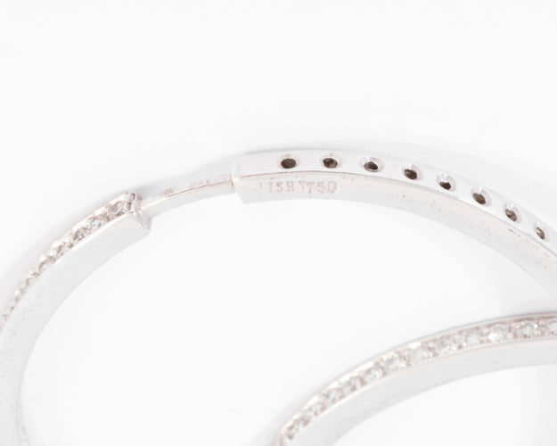 Boucles d'oreilles Créoles pavées en or gris et diamants 58 Facettes 1