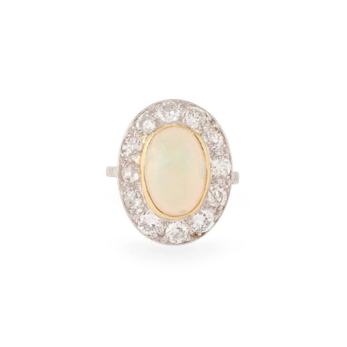 Bague 51 Bague - Bague halo en platine et opale ovale et diamants 58 Facettes 1