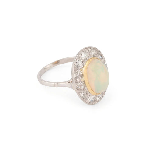 Bague 51 Bague - Bague halo en platine et opale ovale et diamants 58 Facettes 1