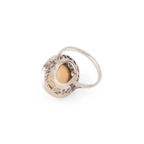Bague 51 Bague - Bague halo en platine et opale ovale et diamants 58 Facettes 1