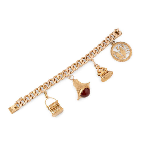 Bracelet Bracelet - Maillon gourmette en or rose 18k avec 4 breloques 58 Facettes 1