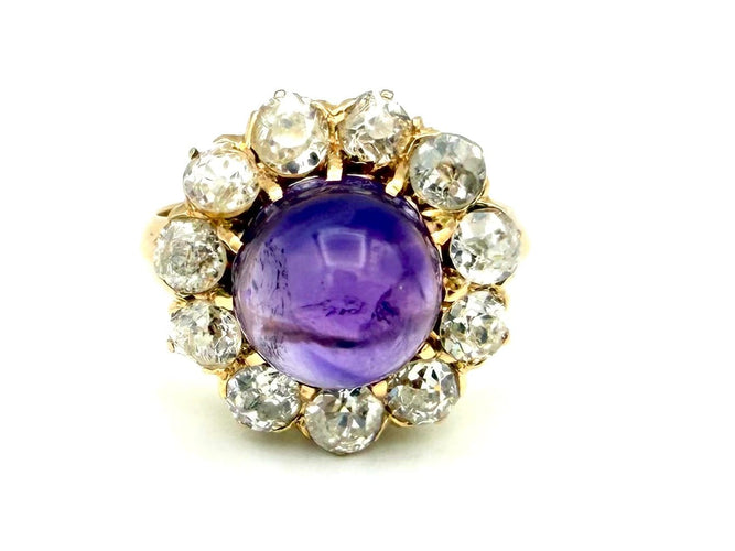 Bague 52 Bague marguerite 19e siècle en or rose 18K, améthyste et diamants 58 Facettes VINTAGE BG