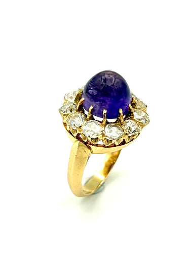 Bague 52 Bague marguerite 19e siècle en or rose 18K, améthyste et diamants 58 Facettes VINTAGE BG