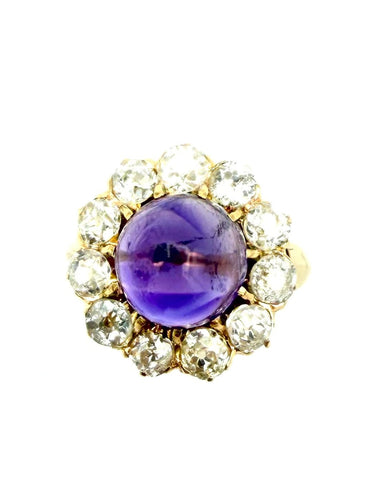 Bague 52 Bague marguerite 19e siècle en or rose 18K, améthyste et diamants 58 Facettes VINTAGE BG