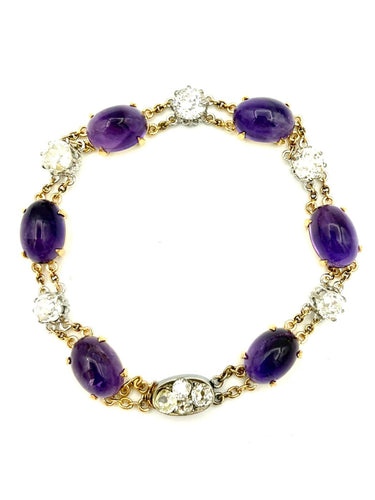 Bracelet Bracelet XIXe en or jaune, platine, améthystes et diamants 58 Facettes VINTAGE BRA