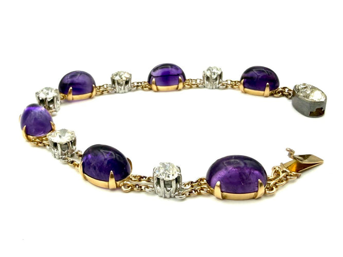 Bracelet Bracelet - Améthystes et diamants en or jaune 18K et platine 58 Facettes VINTAGE BRA
