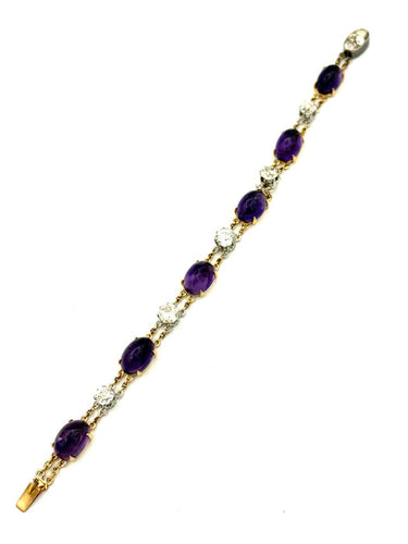 Bracelet Bracelet XIXe en or jaune, platine, améthystes et diamants 58 Facettes VINTAGE BRA