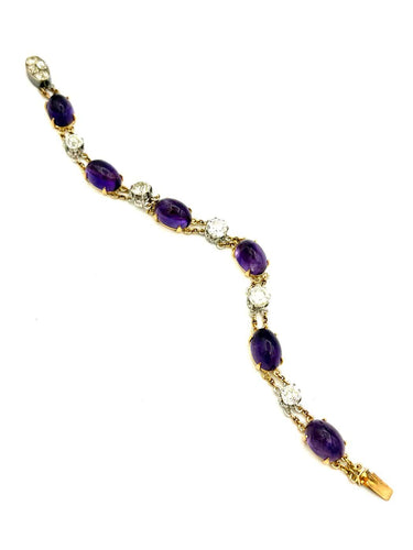 Bracelet Bracelet XIXe en or jaune, platine, améthystes et diamants 58 Facettes VINTAGE BRA
