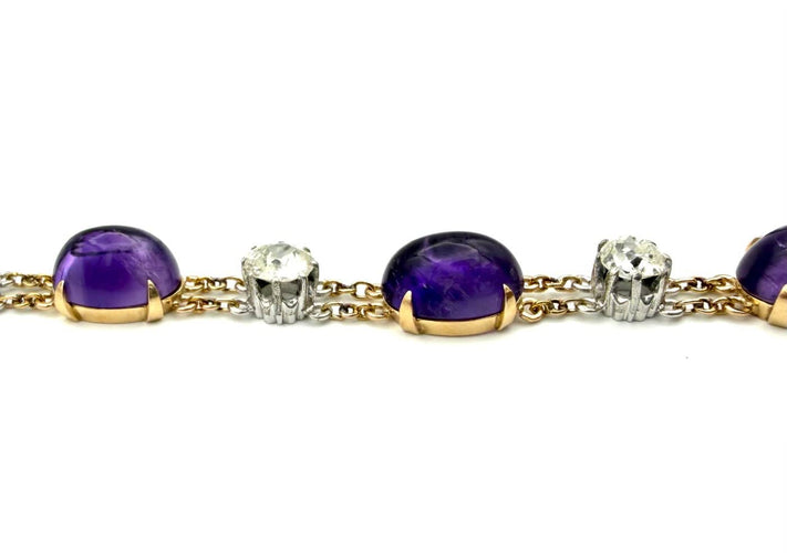 Bracelet Bracelet XIXe en or jaune, platine, améthystes et diamants 58 Facettes VINTAGE BRA