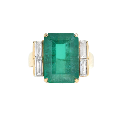 Bague en or jaune 18 carats, émeraude de Colombie et diamants