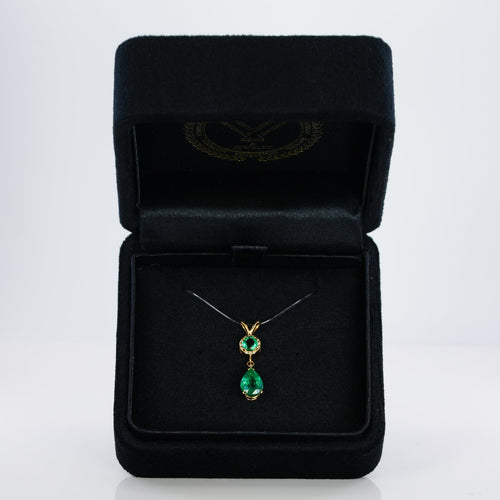 Pendentif en or jaune 18 ct avec émeraudes naturelles et diamants