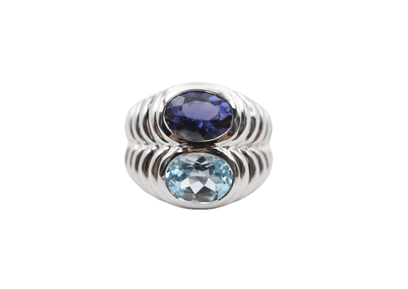 Bague 54 Bulgari Baccellato - Bague en or blanc avec iolite et topaze 58 Facettes 23020