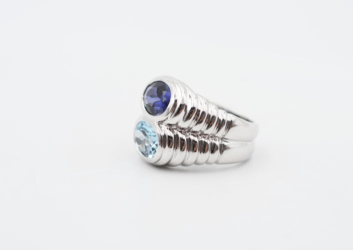 Bague 54 Bulgari Baccellato - Bague en or blanc iolite et topaze 58 Facettes 23020
