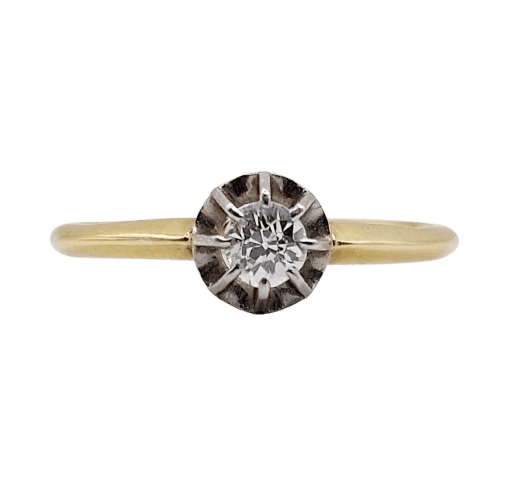 Bague 55.5 Bague solitaire antique en or 18k, diamant taille ancienne 0,20 carat 58 Facettes A07219