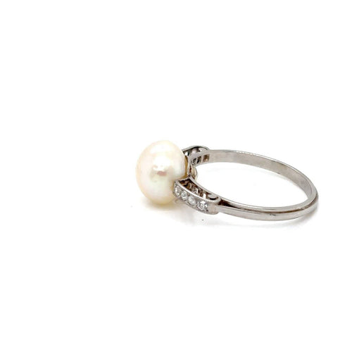 Bague 53 Bague ancienne - Perle et diamants en or blanc 18k 58 Facettes BAGUE-0019