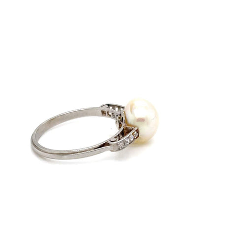 Bague 53 Bague ancienne - Perle et diamants en or blanc 18k 58 Facettes BAGUE-0019