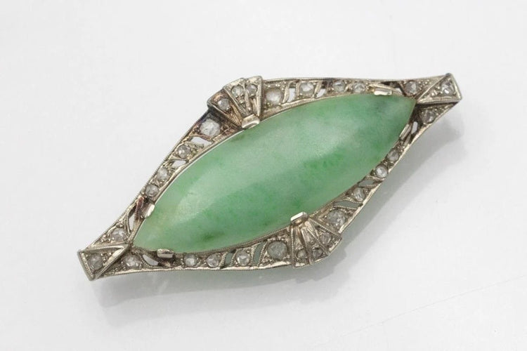 Broche Art Déco - Broche en or blanc, jade et diamants 58 Facettes 10749