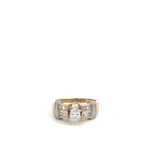 Bague 54 Bague en or jaune 14K avec diamants navette et baguette 58 Facettes UN0147