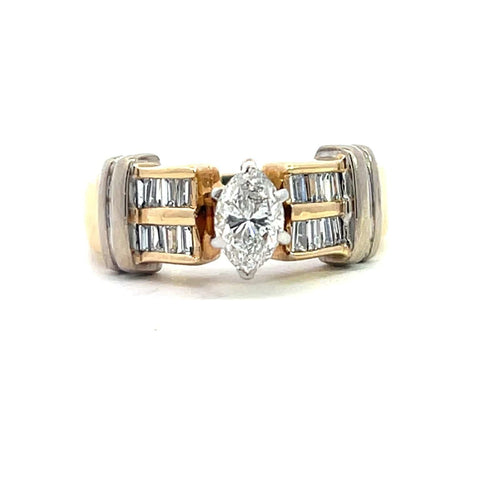 Bague 54 Bague en or jaune 14K avec diamants navette et baguette 58 Facettes UN0147