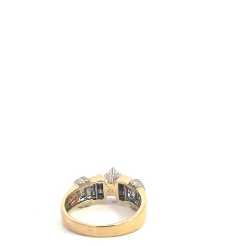 Bague 54 Bague en or jaune 14K avec diamants navette et baguette 58 Facettes UN0147