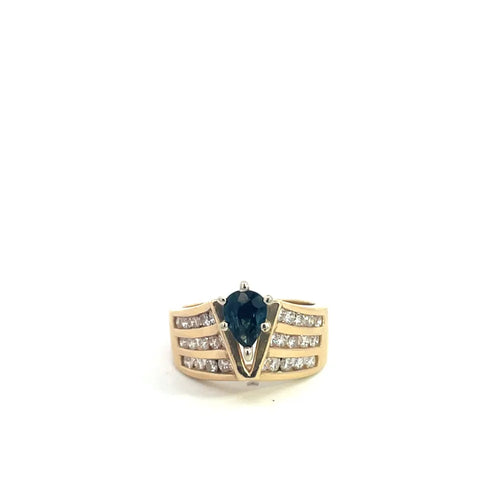 Bague 53 Bague en or jaune 14K avec saphir et diamants 58 Facettes UN0143