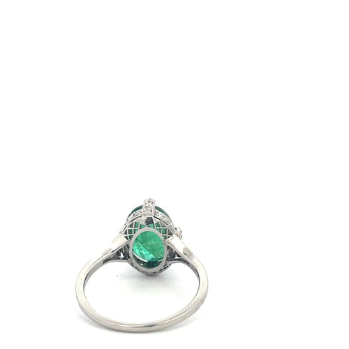 Bague 53 Style Art déco - Bague en platine, émeraude et diamants 58 Facettes UN0152