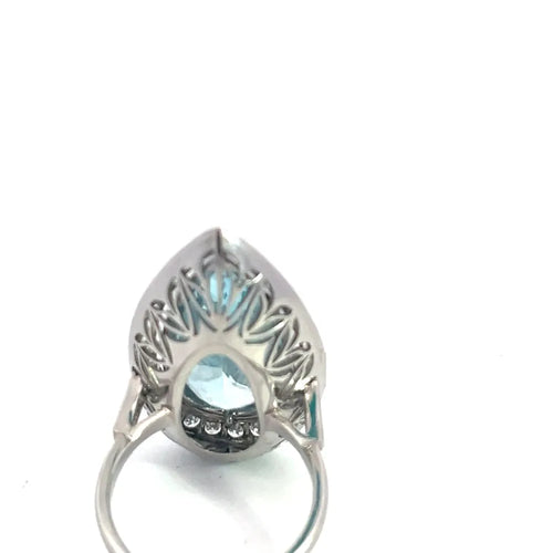 Bague 54 Art déco - Bague poire en platine, aigue-marine et diamants 58 Facettes UN0033