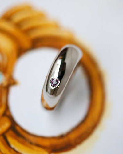 Bague 50.5 Bague jonc en or blanc et saphir rose en cœur 58 Facettes A11297