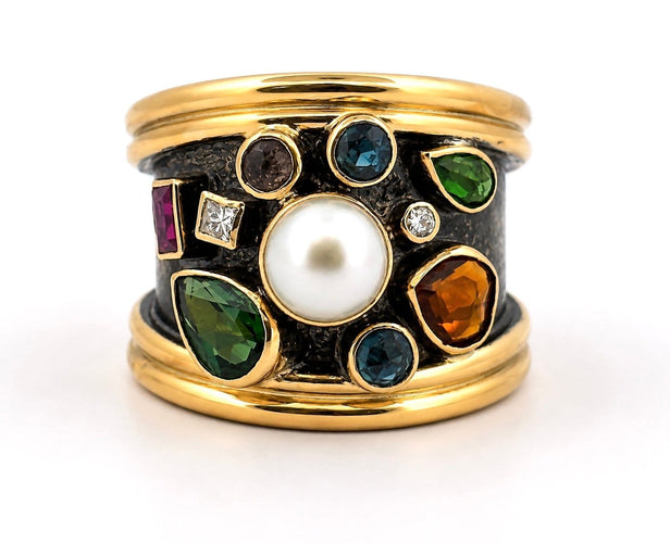 Bague 56 Gerda Lynggaard - Bague en or 18 carats et argent vieilli, diamants et perle 58 Facettes 90933 - ac12940