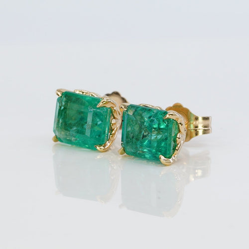 Boucles d'oreilles Boucles d'oreilles en or jaune 14 ct et émeraudes naturelles 58 Facettes E003