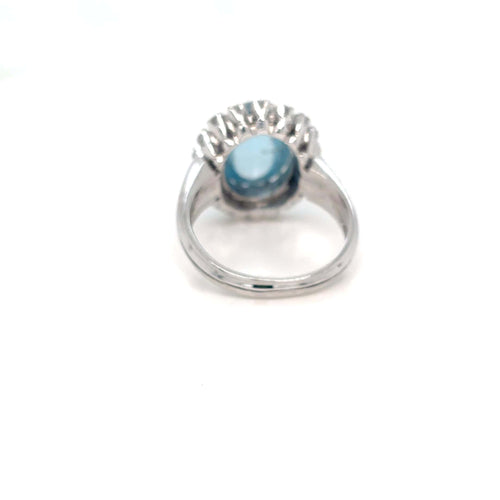 Bague 54 Bague vintage 1950s en or blanc 18 carats, aigue-marine et diamants 58 Facettes