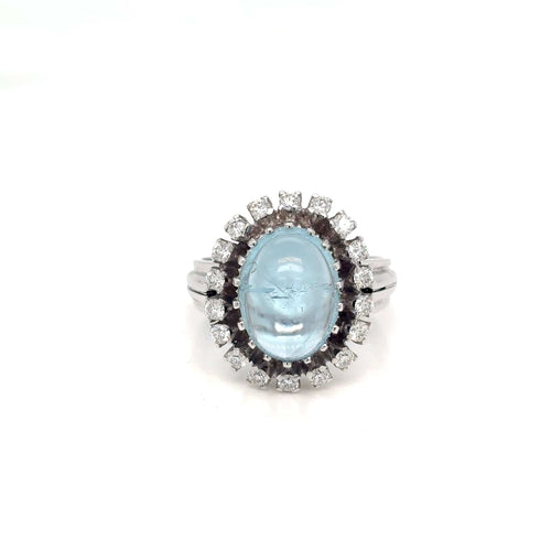 Bague 54 Bague vintage 1950s en or blanc 18 carats, aigue-marine et diamants 58 Facettes