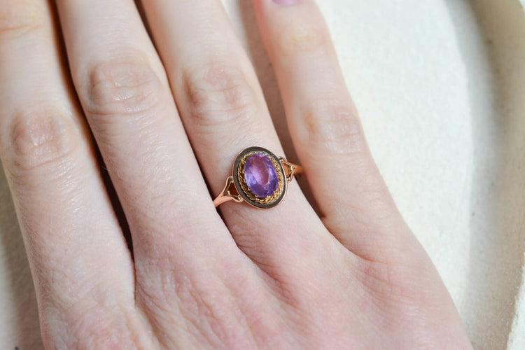 Bague 55 Bague améthyste en or rose 18 carats 58 Facettes Ref3954