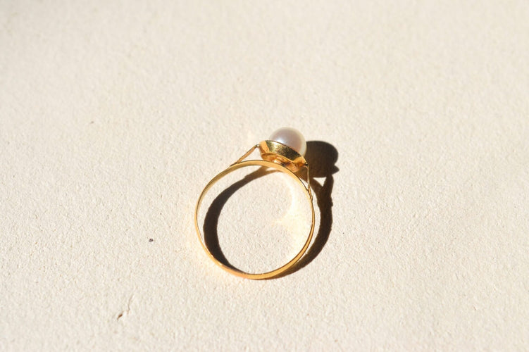 Bague 55 Bague solitaire en or jaune et perle de culture 58 Facettes Ref3965