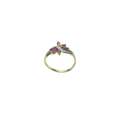 Bague motif floral en or jaune, rubis et diamants 58 Facettes 260122